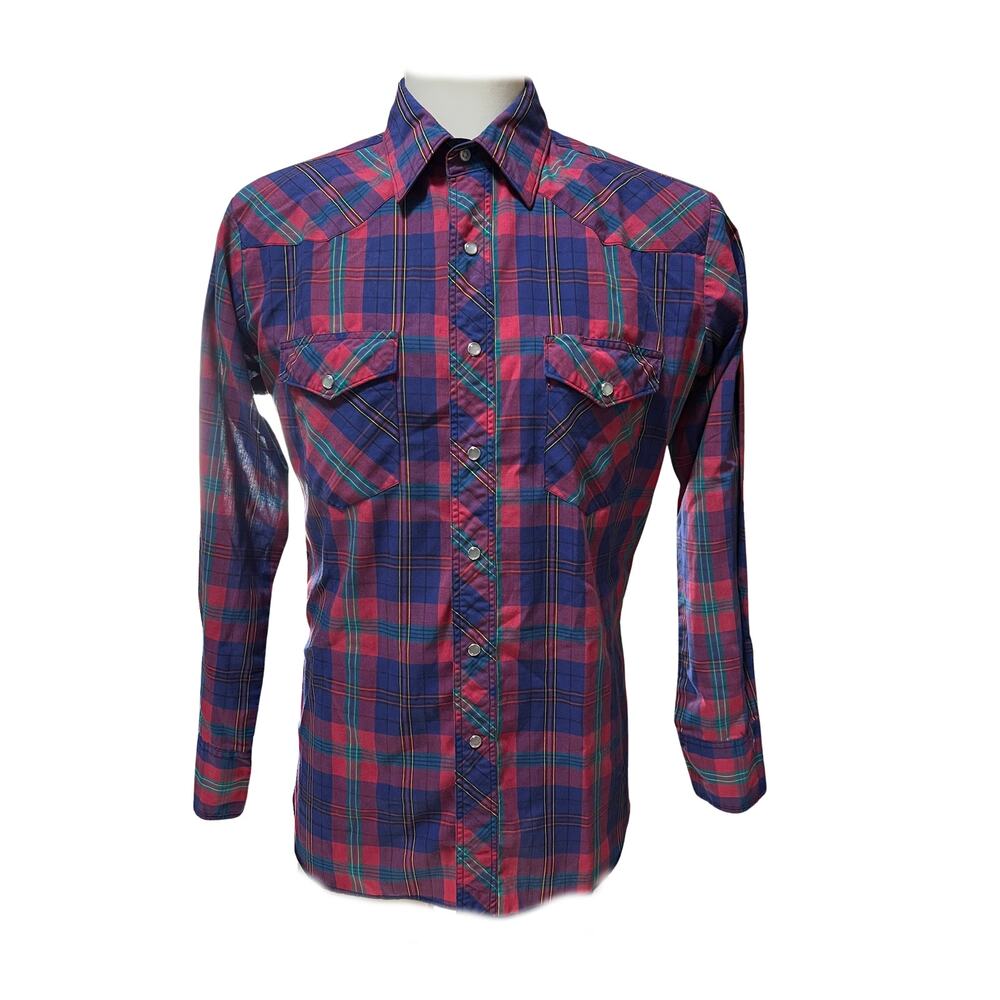 Wrangler Multi-Colored Plaid Men's Western L/S Shirt Size Medium 15-15.5